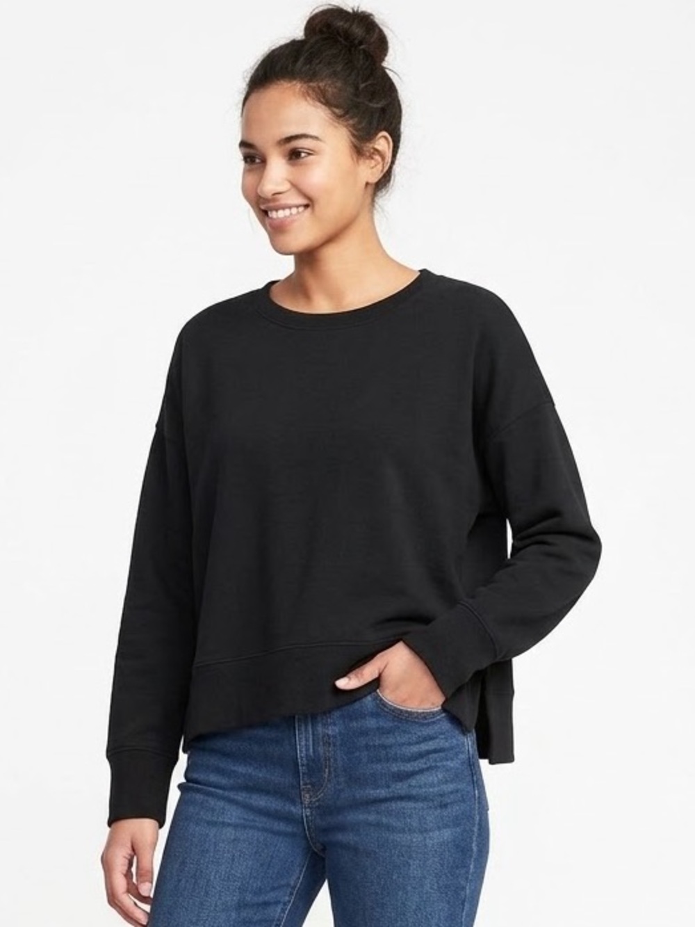 Eileen Fisher Black Crewneck Long-Sleeve Sweatshirt Medium